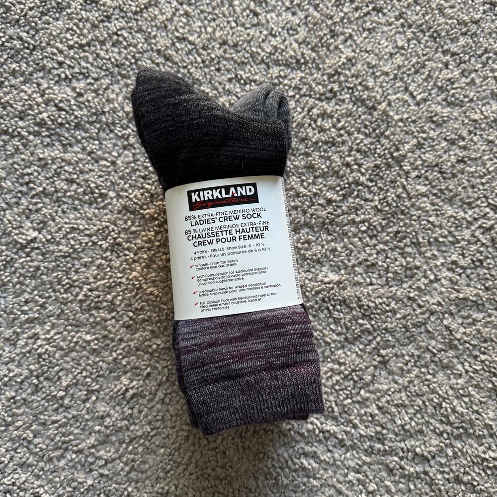 New Kirkland Women's Crew Merino Wool Blend Socks 4 Pack Neutrals Sz 6-10.5